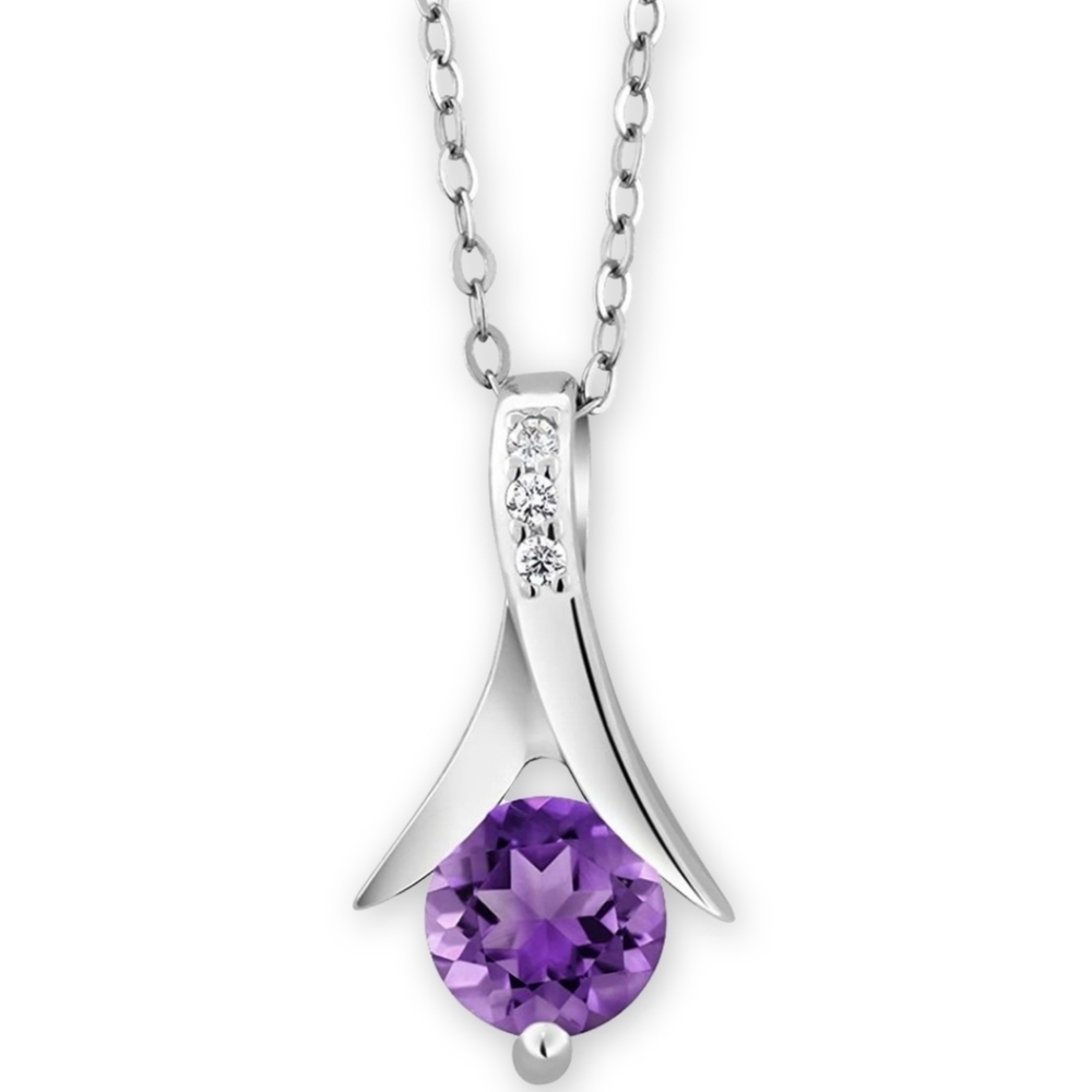 Purple Amethyst Necklace Silver chain New